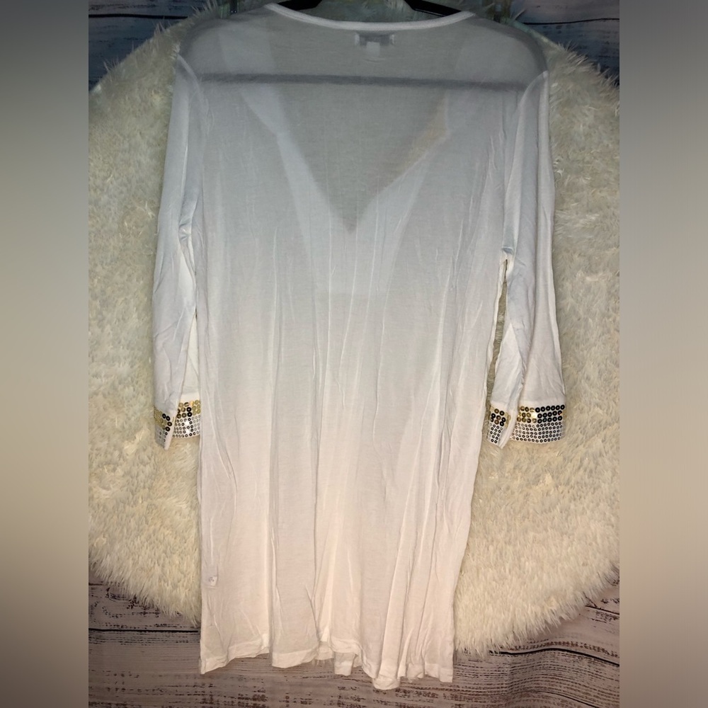 VENUS White Silver Embellished Tunic 3/4 Sleeve Medium NWOT - Picture 11 of 14